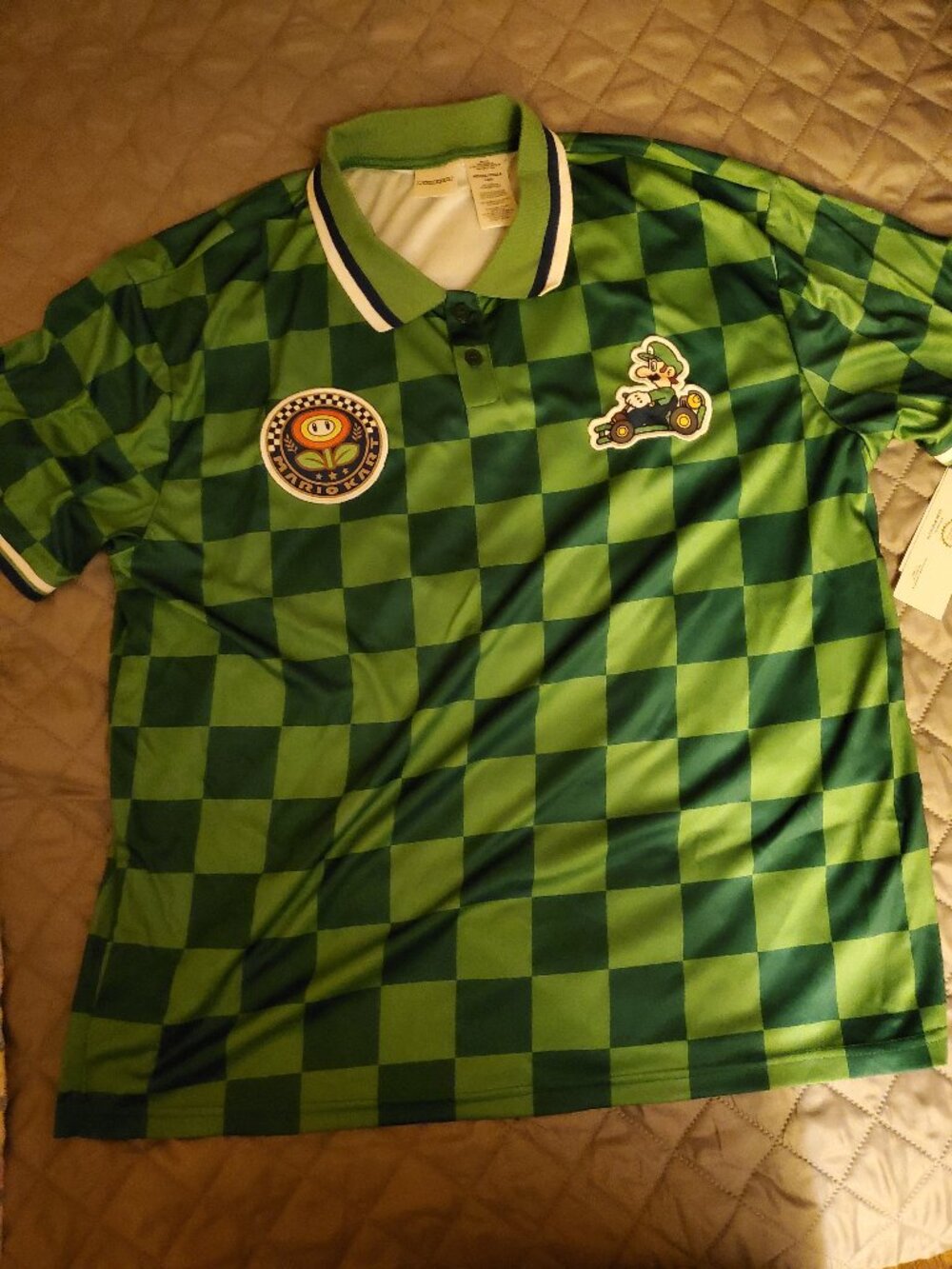Mario Kart Luigi Green Checkered Polo Shirt